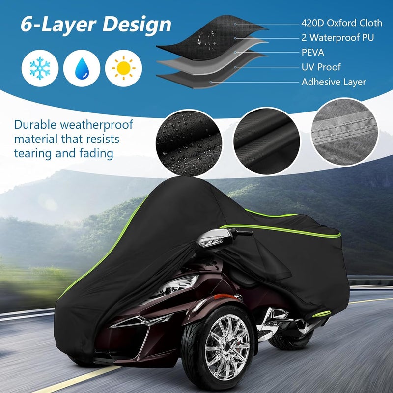BIGACOVER for Can-Am Spyder RT Full Cover 2010-2019, 420D Heavy Duty Waterproof Cover for Outdoor Storage Fits for Can Am Spyder RT Limited Accessories 2010-2019 - Image 2